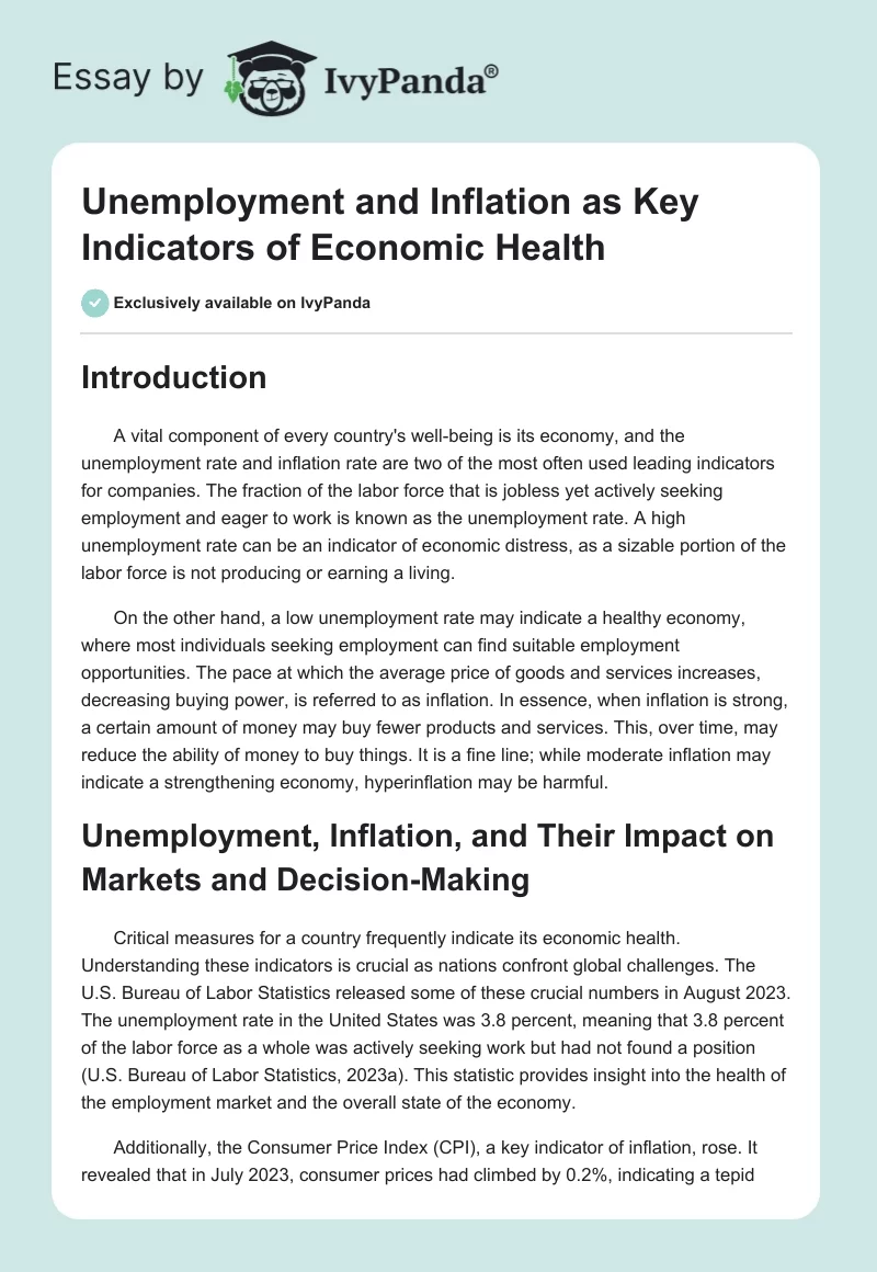 Unemployment and Inflation as Key Indicators of Economic Health. Page 1