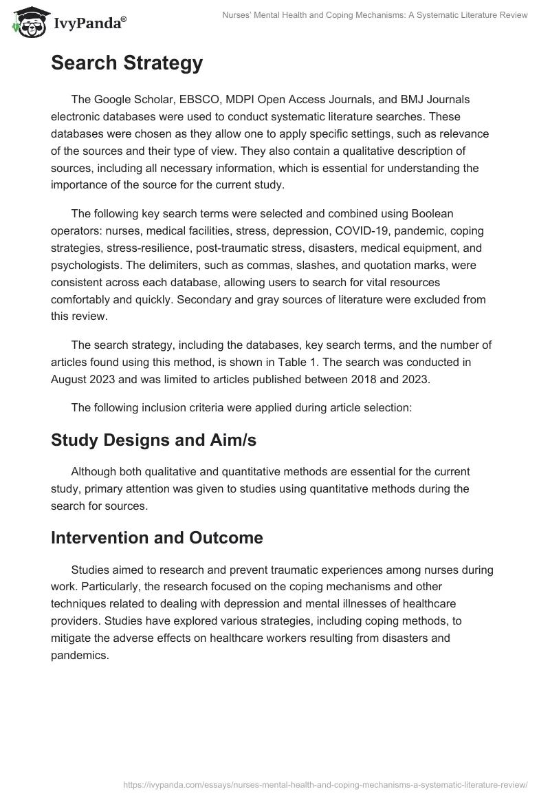 Nurses’ Mental Health and Coping Mechanisms: A Systematic Literature Review. Page 2