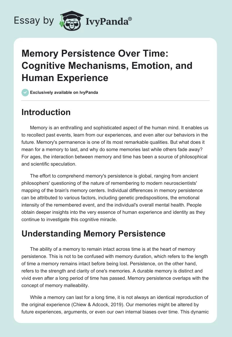 Memory Persistence Over Time: Cognitive Mechanisms, Emotion, and Human Experience. Page 1