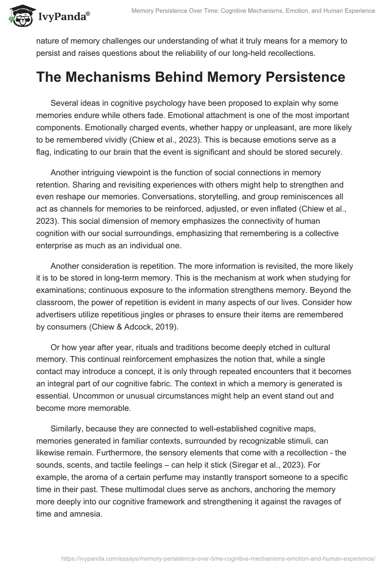 Memory Persistence Over Time: Cognitive Mechanisms, Emotion, and Human Experience. Page 2