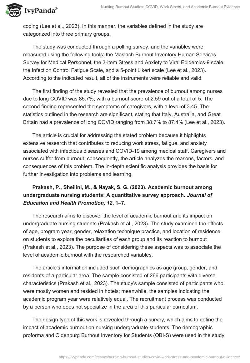 Nursing Burnout Studies: COVID, Work Stress, and Academic Burnout Evidence. Page 2