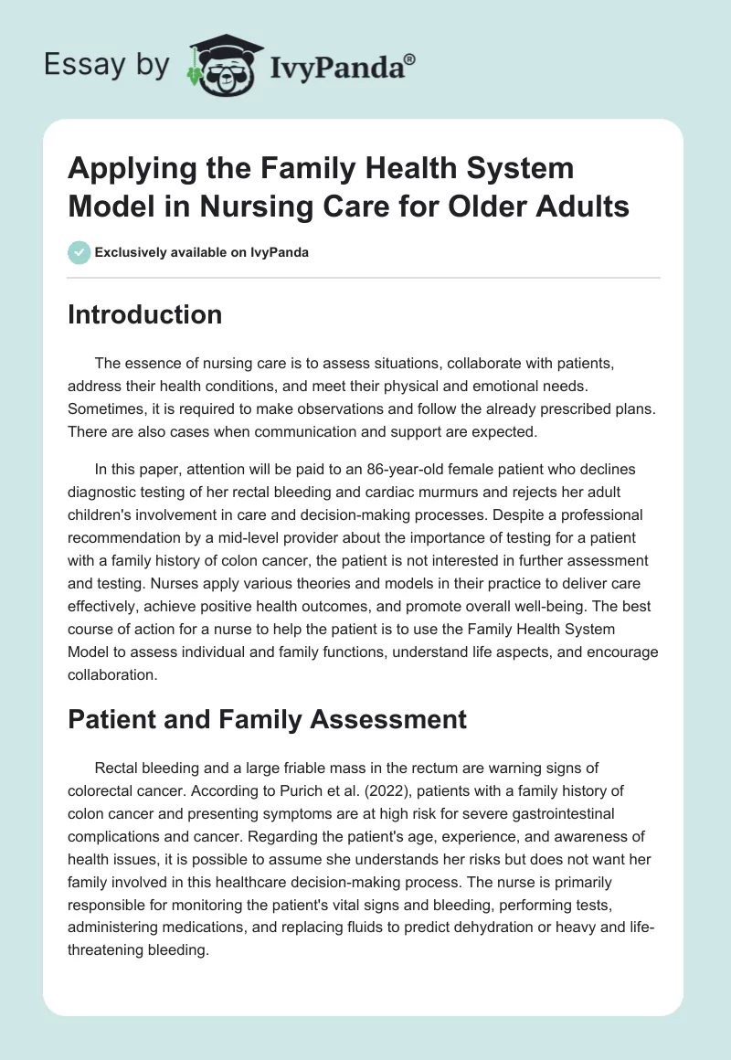 Applying the Family Health System Model in Nursing Care for Older Adults. Page 1