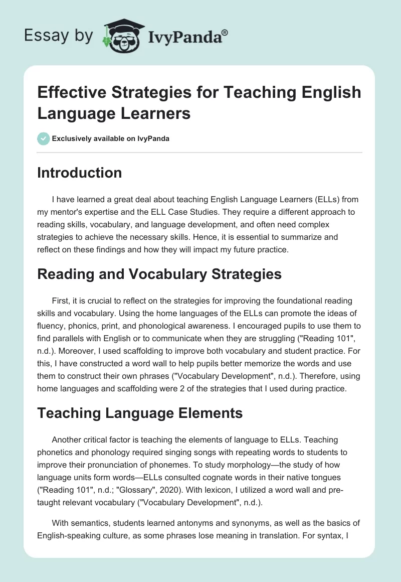 Effective Strategies for Teaching English Language Learners. Page 1