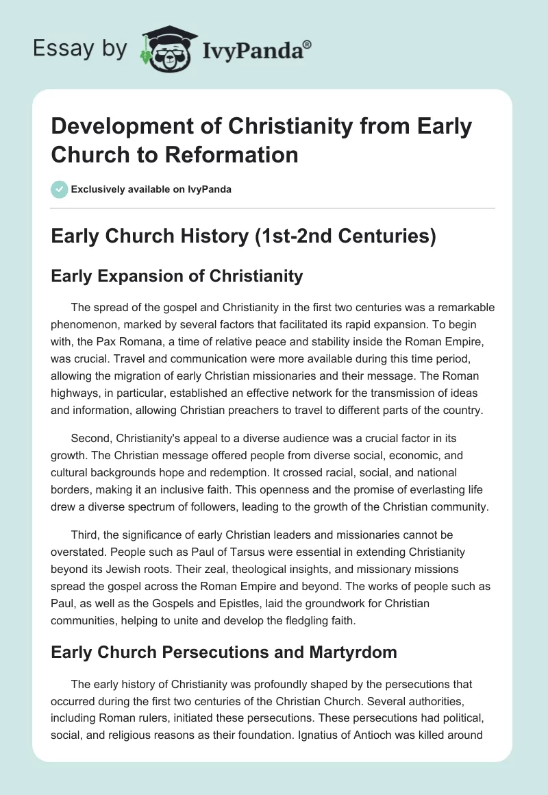 Development of Christianity from Early Church to Reformation. Page 1