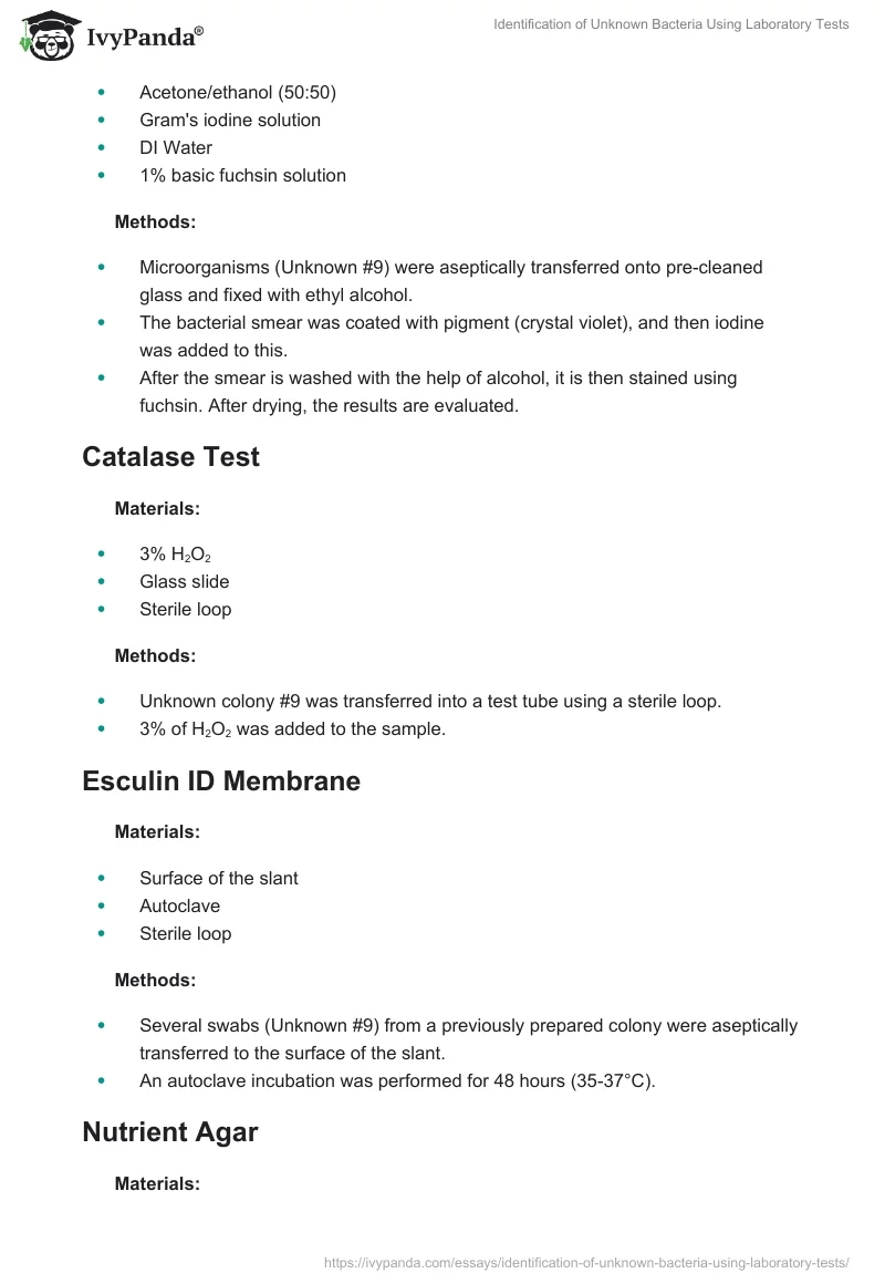 Identification of Unknown Bacteria Using Laboratory Tests. Page 2