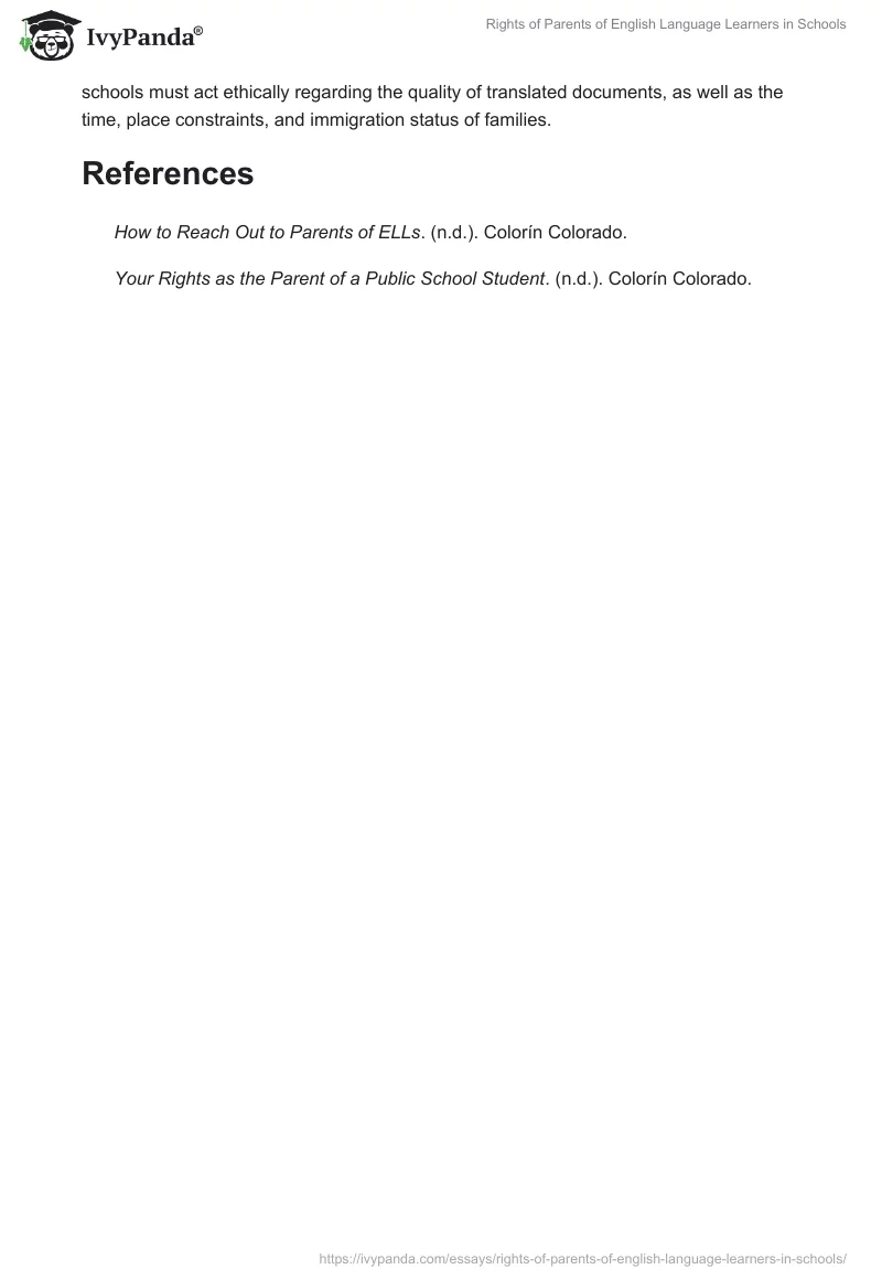 Rights of Parents of English Language Learners in Schools. Page 2