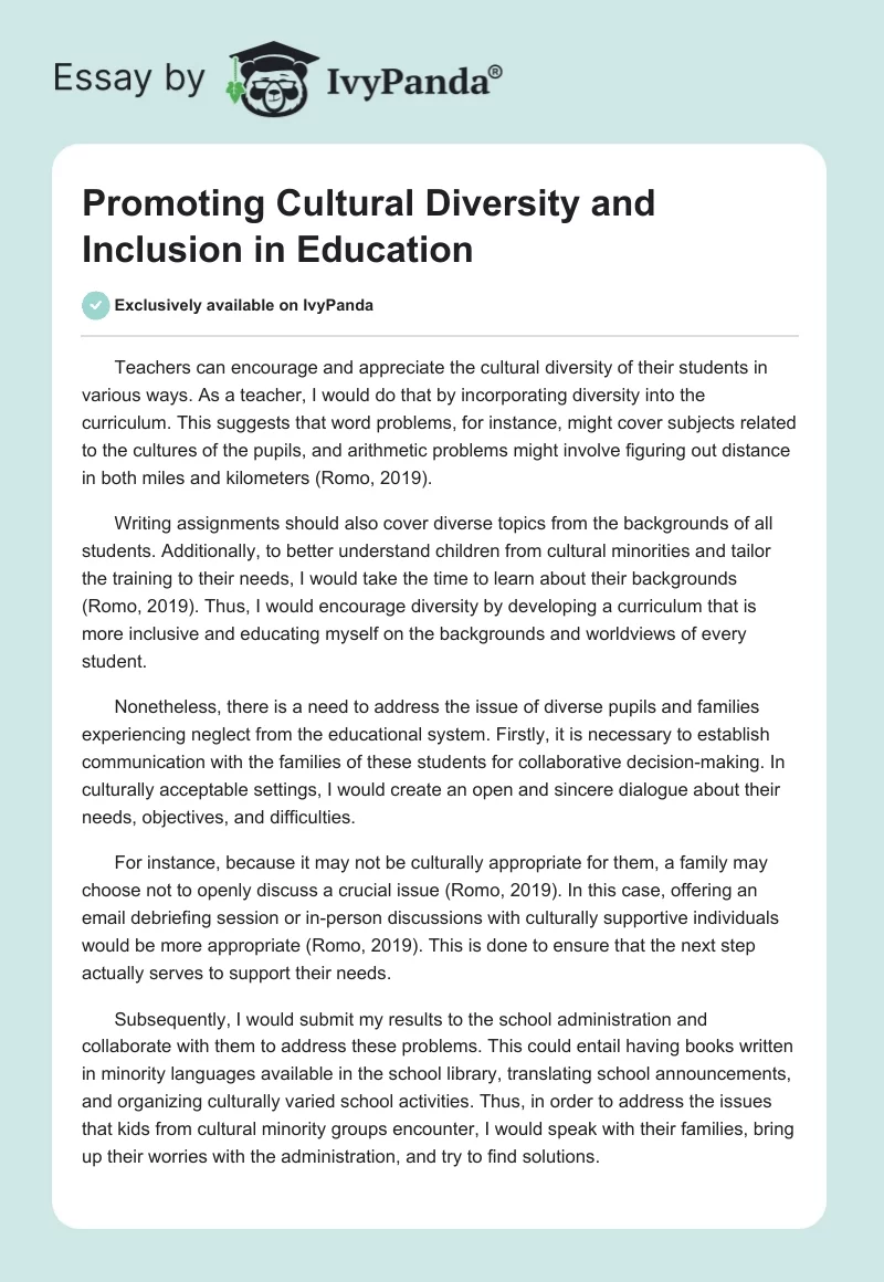 Promoting Cultural Diversity and Inclusion in Education. Page 1