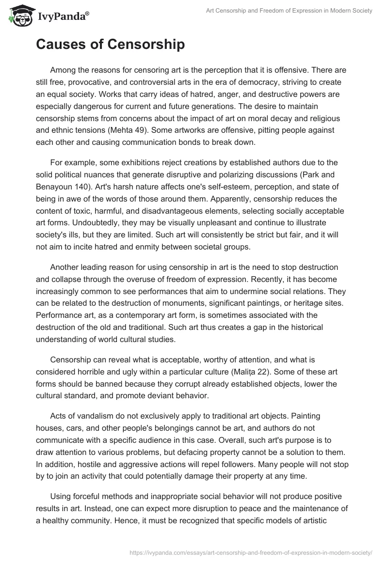 Art Censorship and Freedom of Expression in Modern Society. Page 2