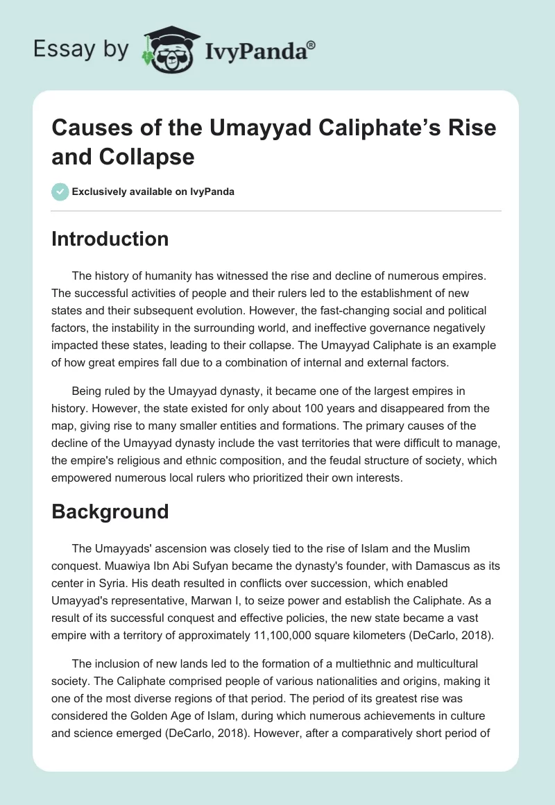 Causes of the Umayyad Caliphate’s Rise and Collapse. Page 1