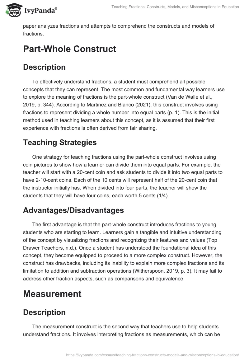 Teaching Fractions: Constructs, Models, and Misconceptions in Education. Page 2