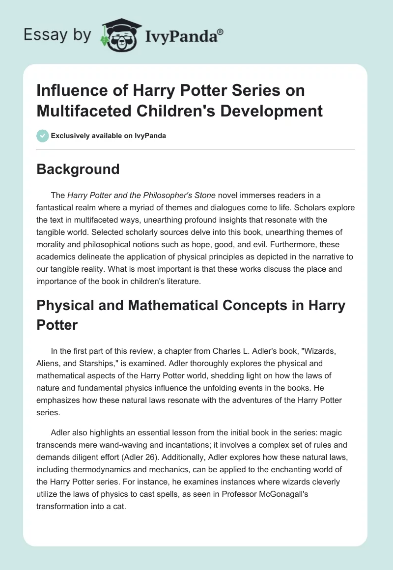 Influence of "Harry Potter" Series on Multifaceted Children's Development. Page 1
