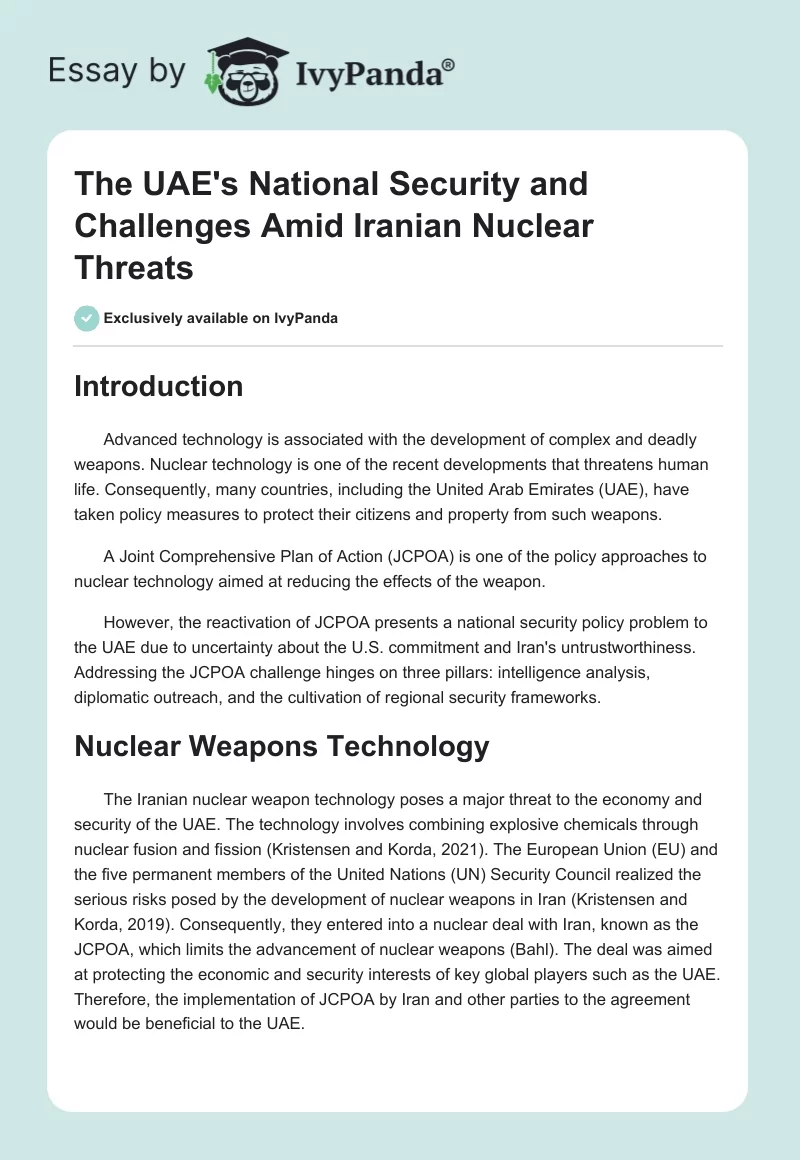 The UAE's National Security and Challenges Amid Iranian Nuclear Threats. Page 1