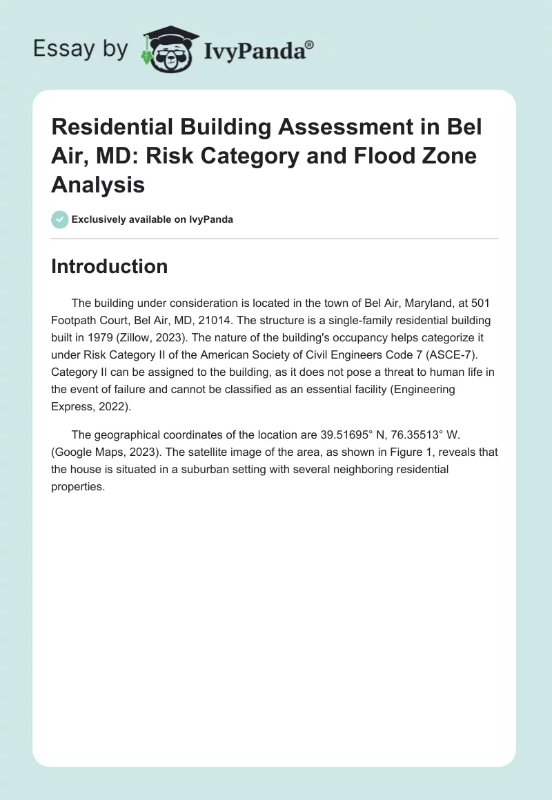 Residential Building Assessment in Bel Air, MD: Risk Category and Flood Zone Analysis. Page 1