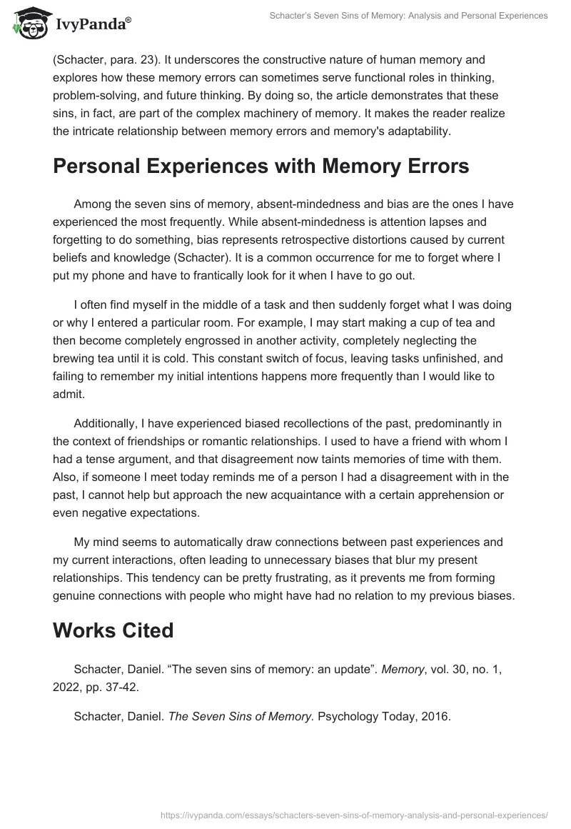 Schacter’s Seven Sins of Memory: Analysis and Personal Experiences. Page 2