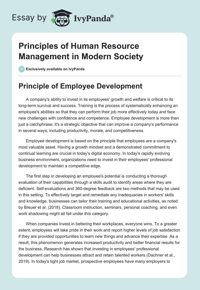 Principles of Human Resource Management in Modern Society. Page 1