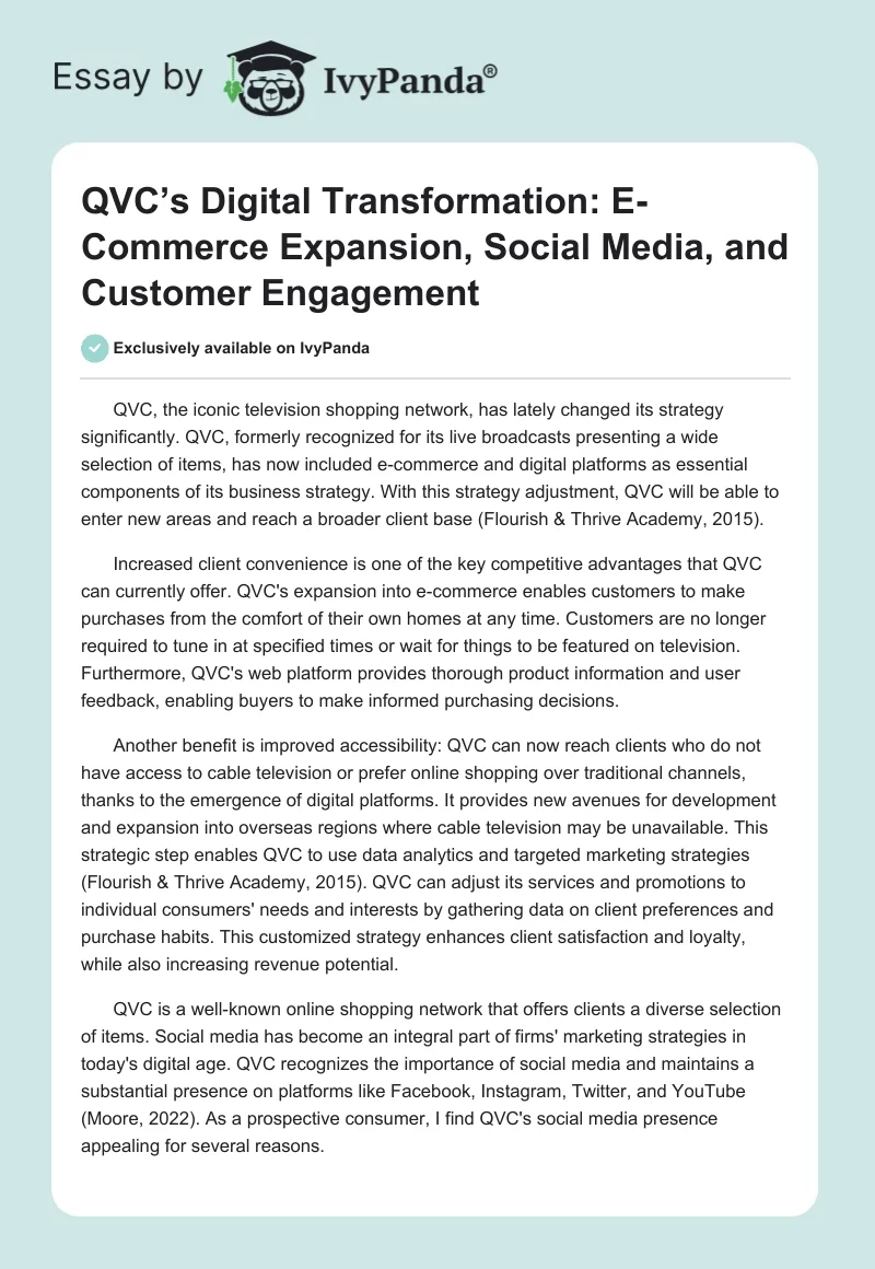 QVC’s Digital Transformation: E-Commerce Expansion, Social Media, and Customer Engagement. Page 1