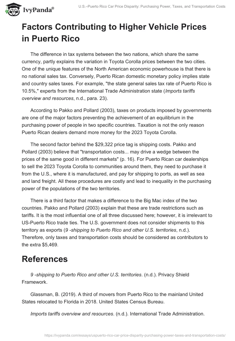 U.S.–Puerto Rico Car Price Disparity: Purchasing Power, Taxes, and Transportation Costs. Page 2