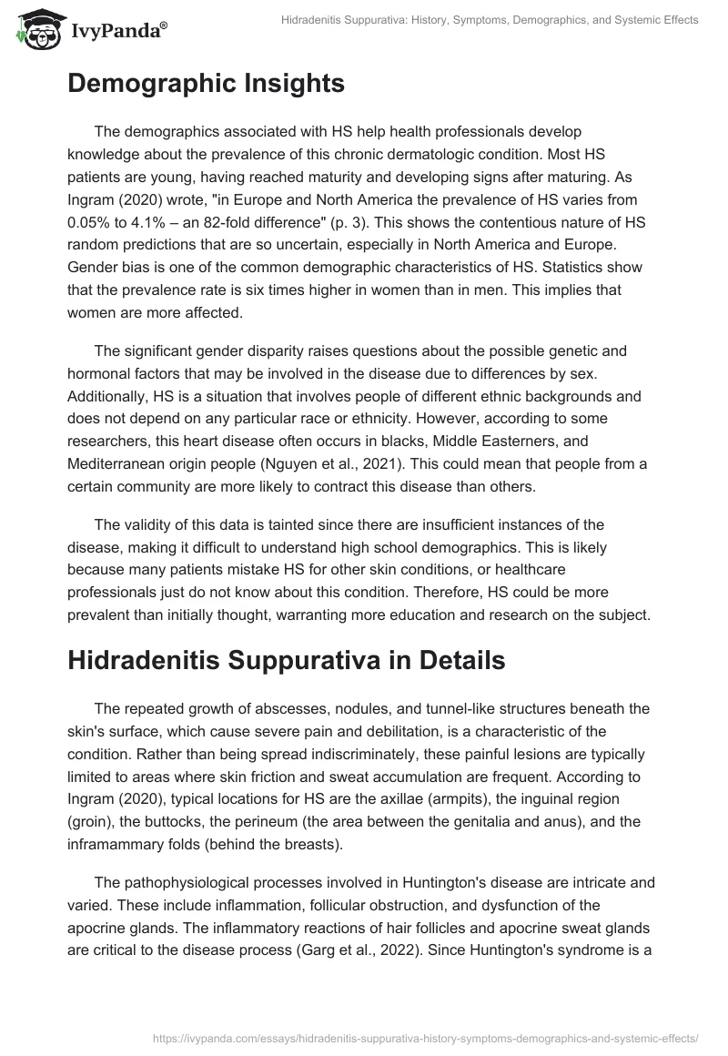 Hidradenitis Suppurativa: History, Symptoms, Demographics, and Systemic Effects. Page 2