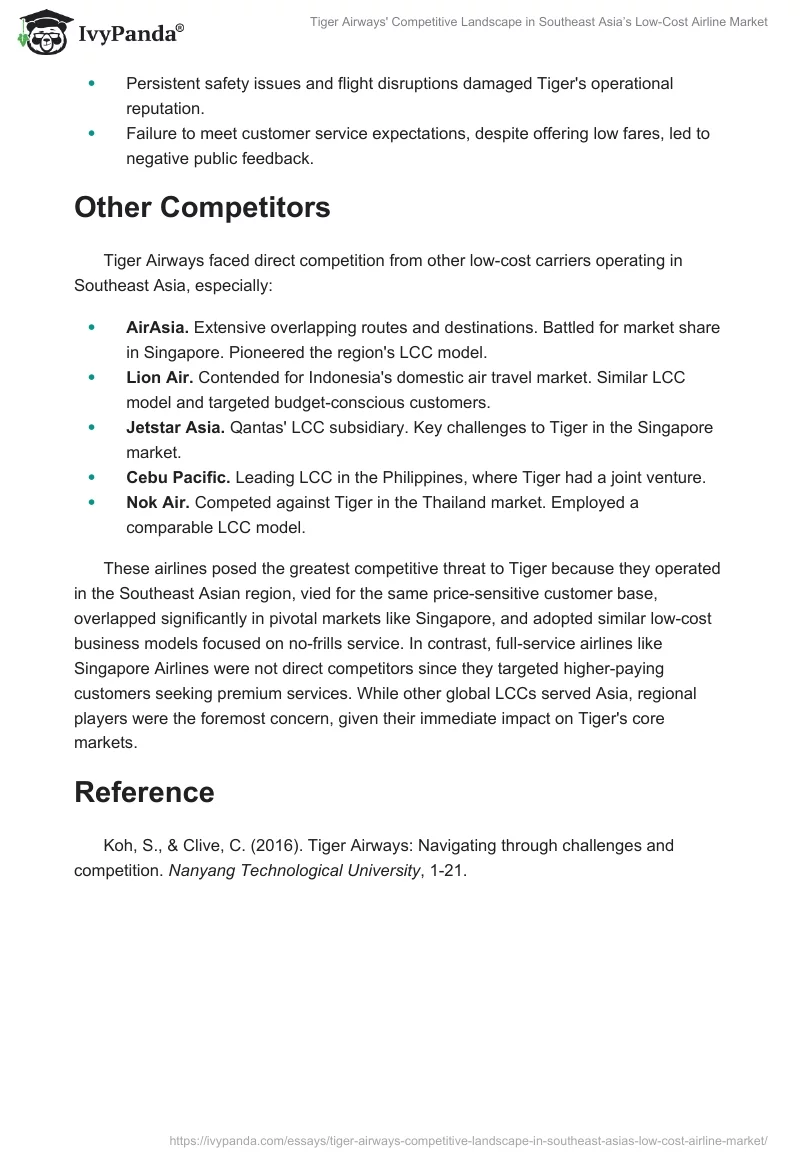 Tiger Airways' Competitive Landscape in Southeast Asia’s Low-Cost Airline Market. Page 2