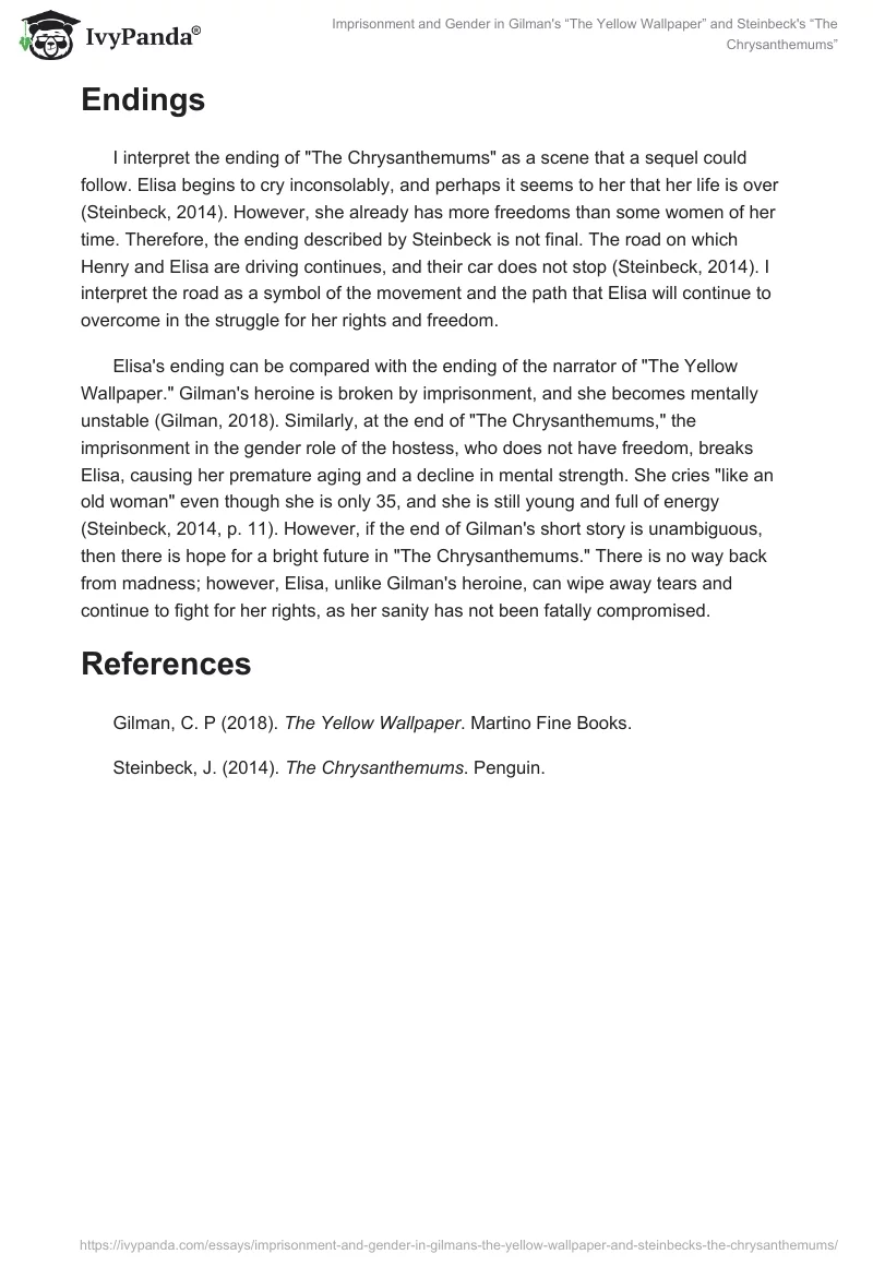 Imprisonment and Gender in Gilman's “The Yellow Wallpaper” and Steinbeck's “The Chrysanthemums”. Page 2