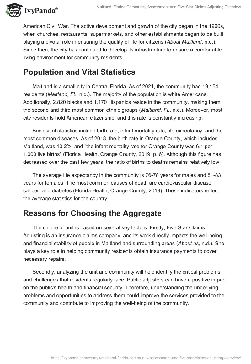 Maitland, Florida Community Assessment and Five Star Claims Adjusting Overview. Page 2