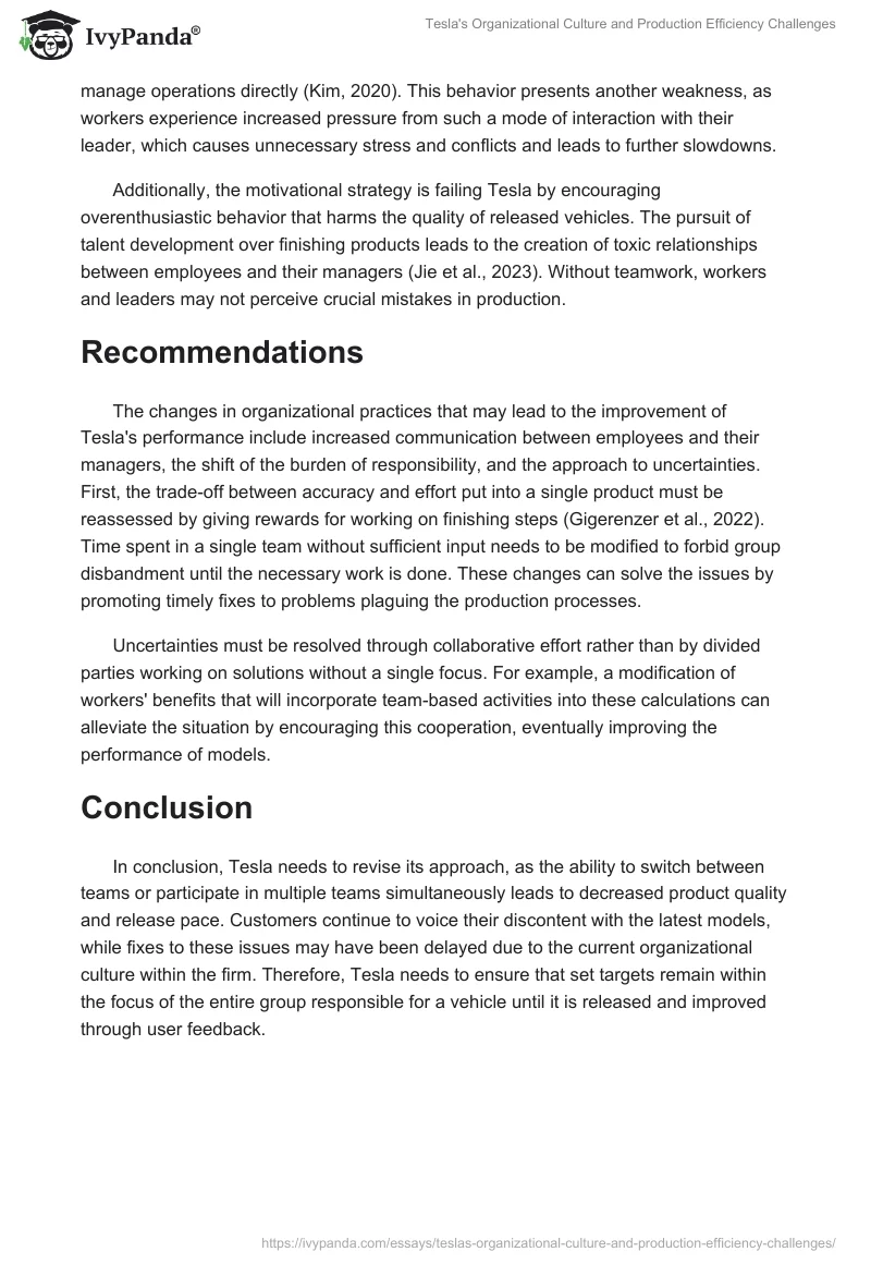 Tesla's Organizational Culture and Production Efficiency Challenges. Page 2