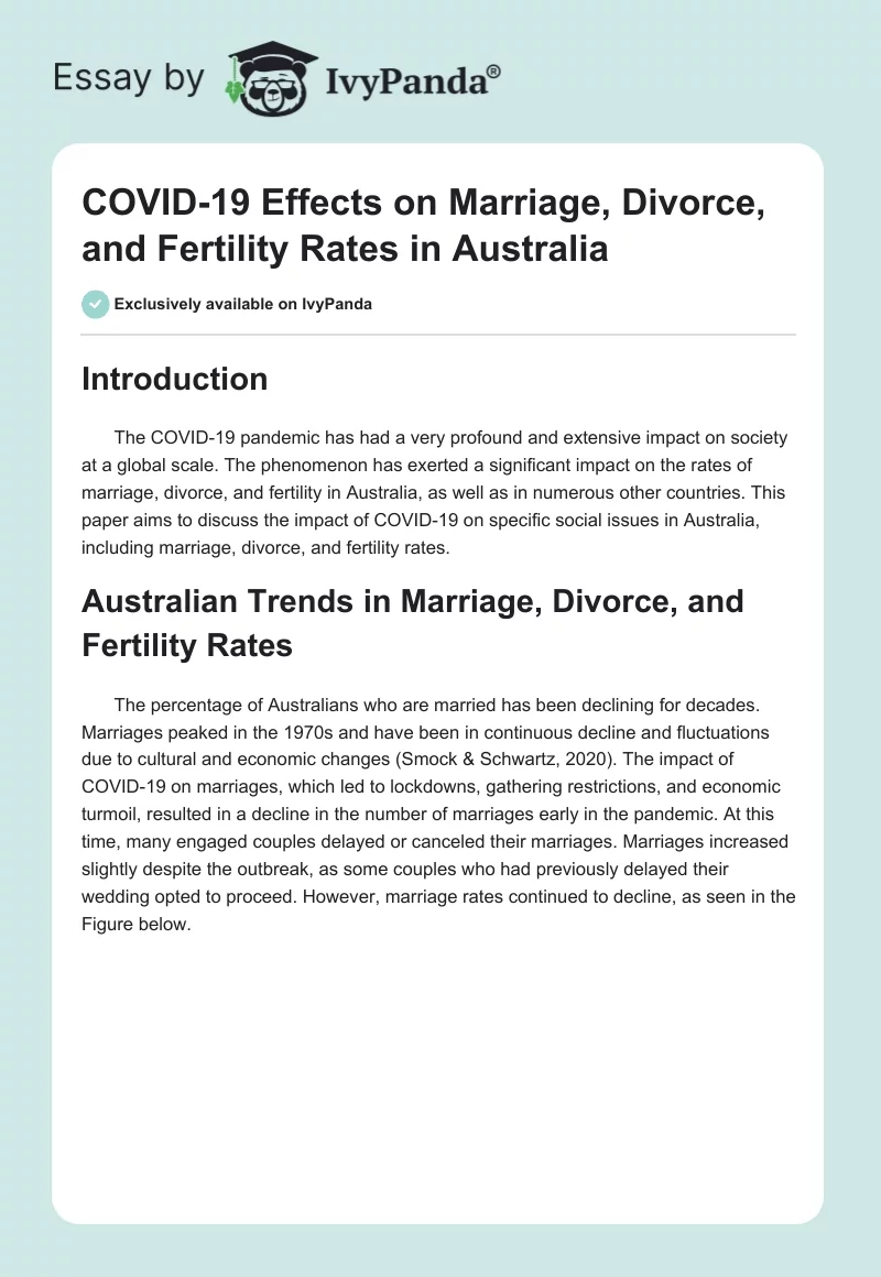 COVID-19 Effects on Marriage, Divorce, and Fertility Rates in Australia. Page 1