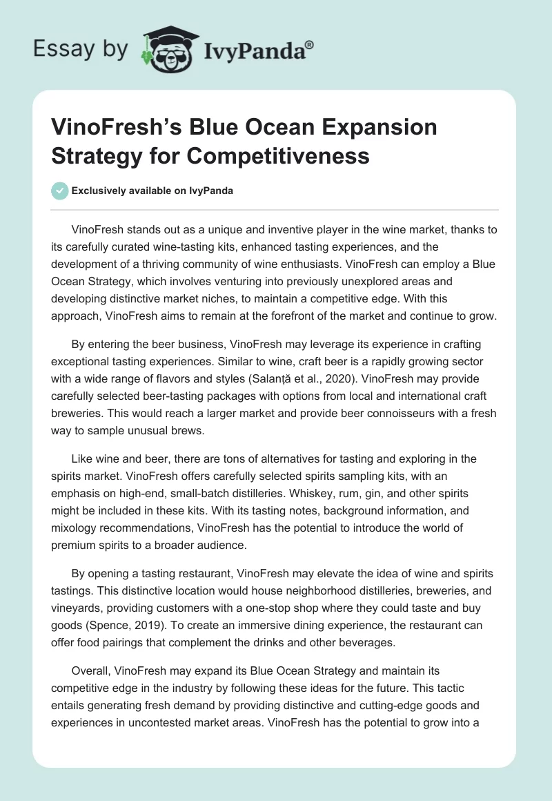 VinoFresh’s Blue Ocean Expansion Strategy for Competitiveness. Page 1