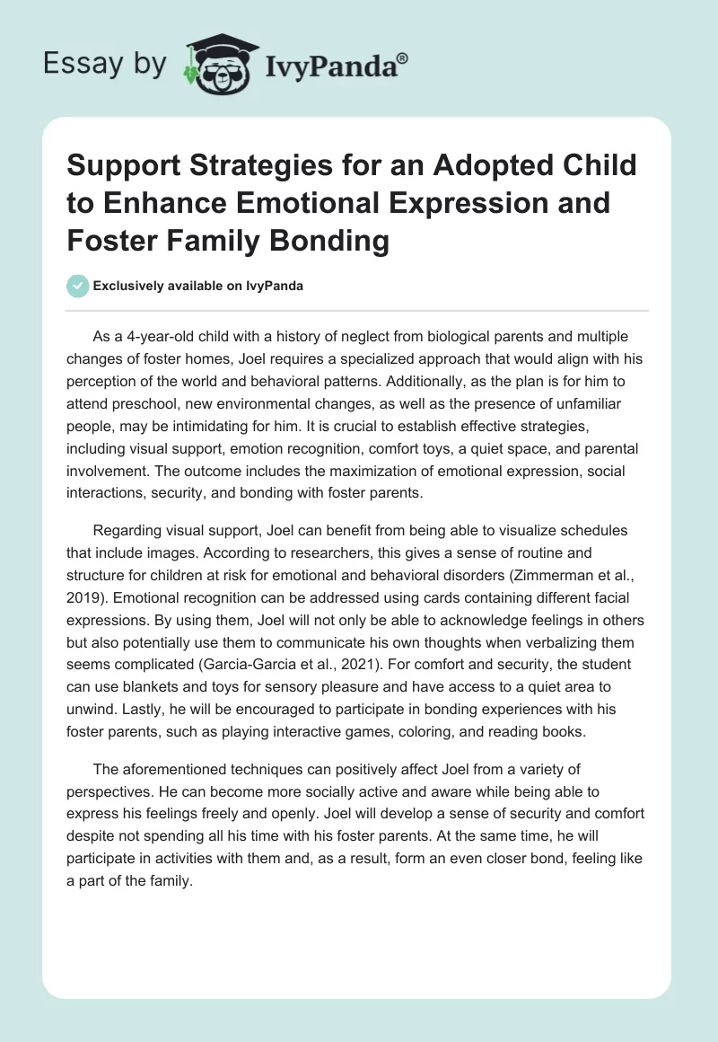 Support Strategies for an Adopted Child to Enhance Emotional Expression and Foster Family Bonding. Page 1