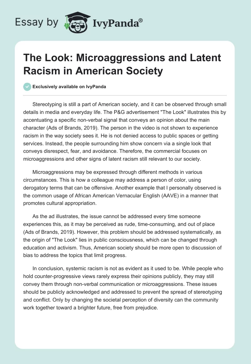 "The Look": Microaggressions and Latent Racism in American Society. Page 1