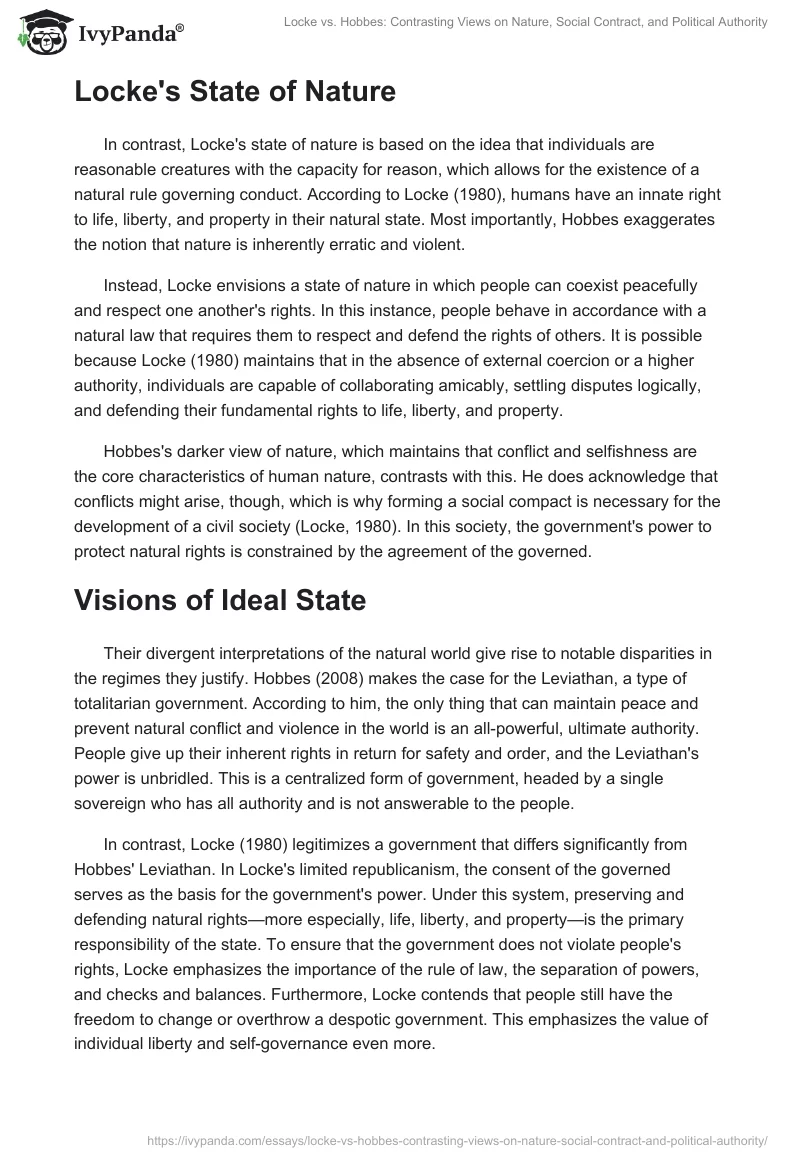 Locke vs. Hobbes: Contrasting Views on Nature, Social Contract, and Political Authority. Page 2