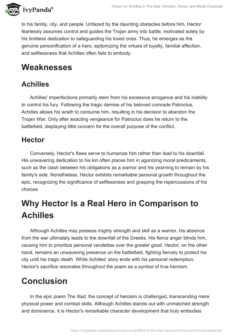 Hector vs. Achilles in The Iliad: Heroism, Honor, and Moral Character. Page 2