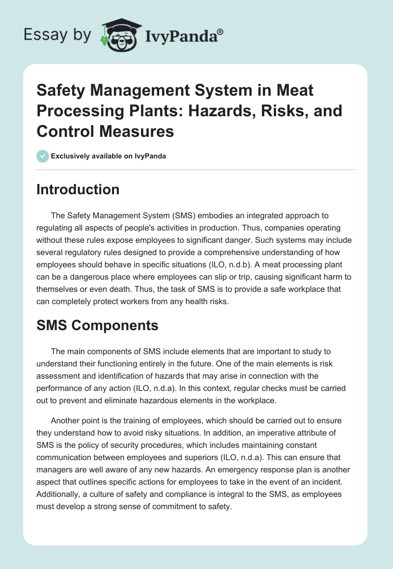 Safety Management System in Meat Processing Plants: Hazards, Risks, and Control Measures. Page 1