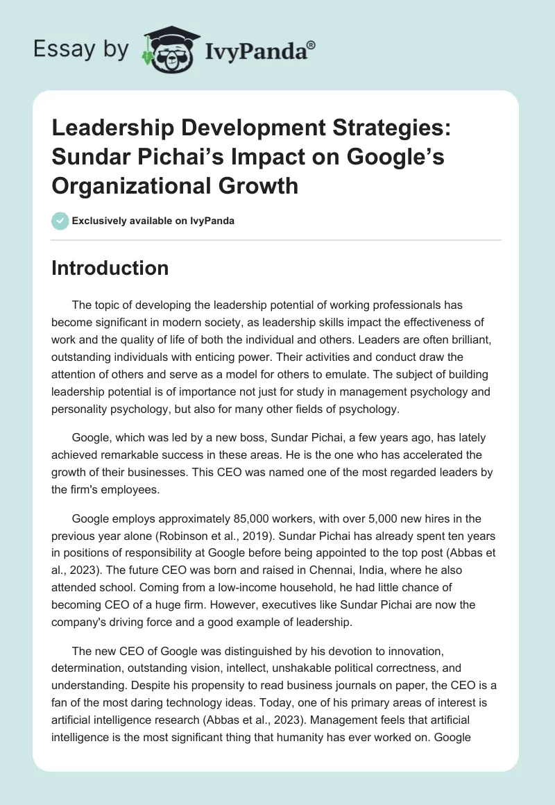 Leadership Development Strategies: Sundar Pichai’s Impact on Google’s Organizational Growth. Page 1