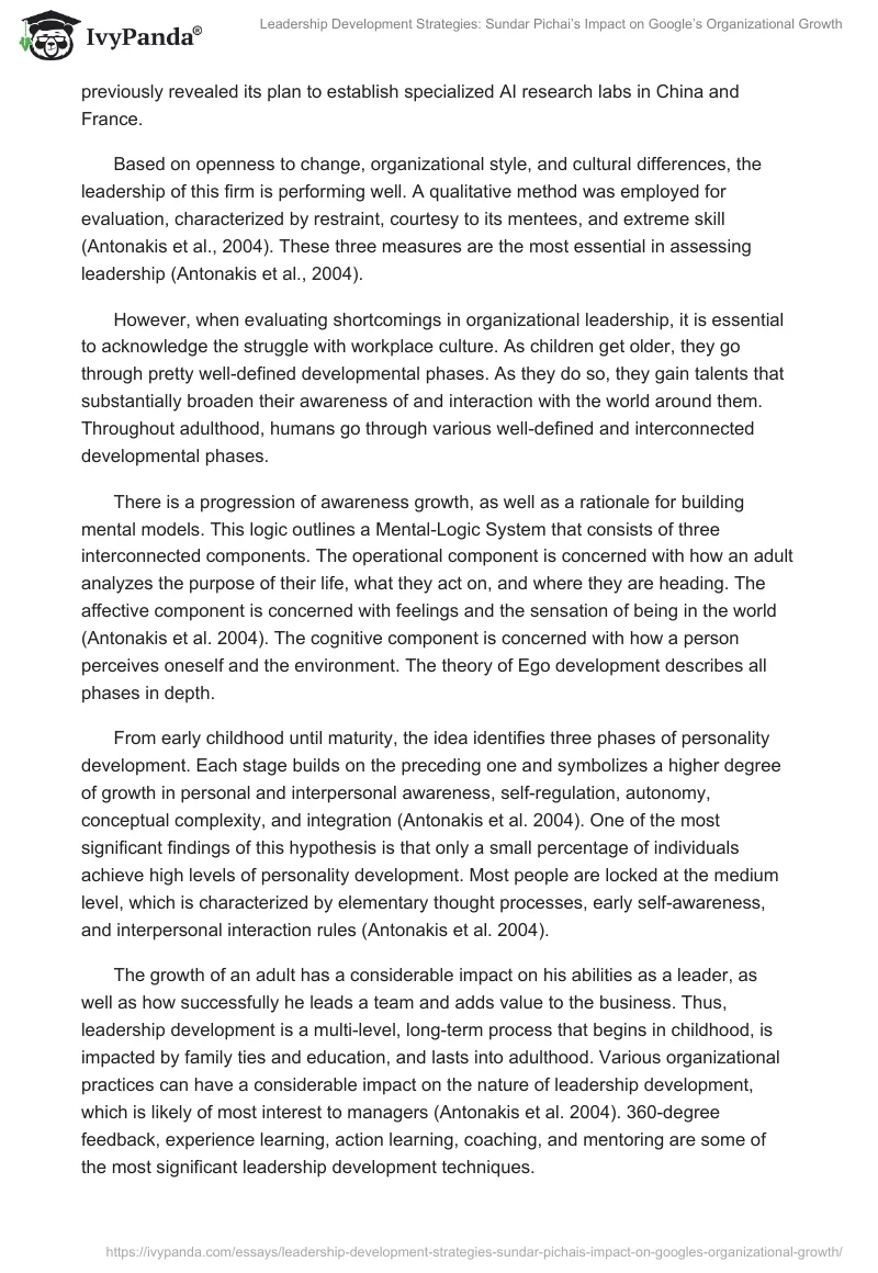 Leadership Development Strategies: Sundar Pichai’s Impact on Google’s Organizational Growth. Page 2