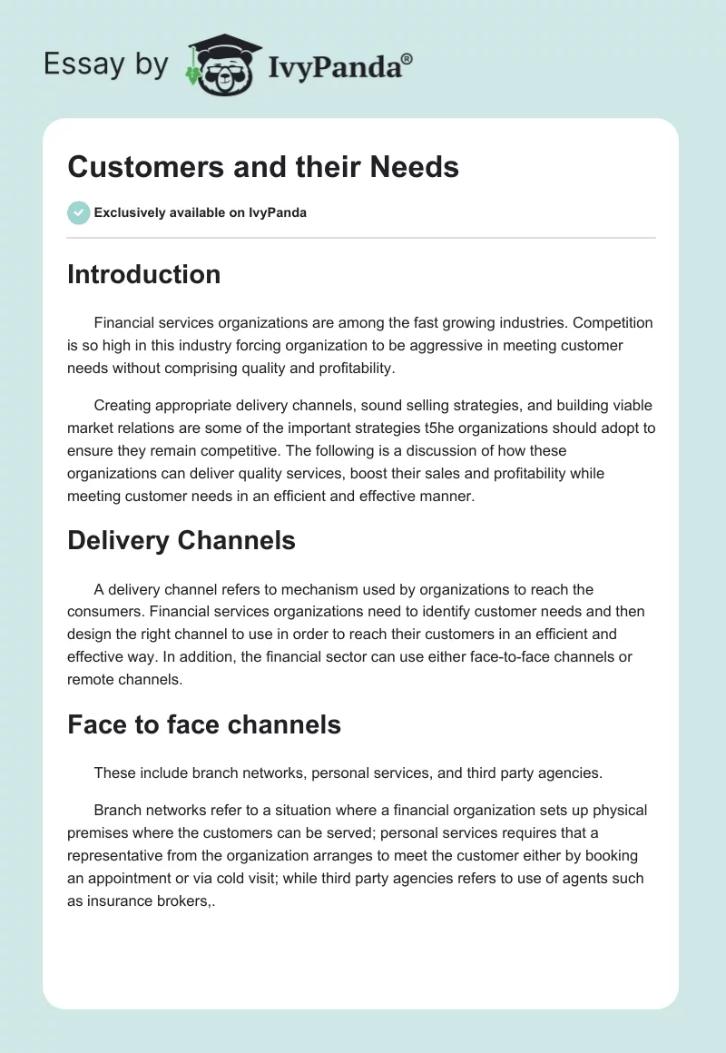 Customers and their Needs. Page 1