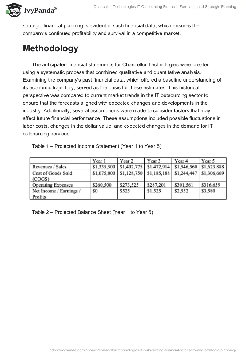 Chancellor Technologies IT Outsourcing Financial Forecasts and Strategic Planning. Page 2