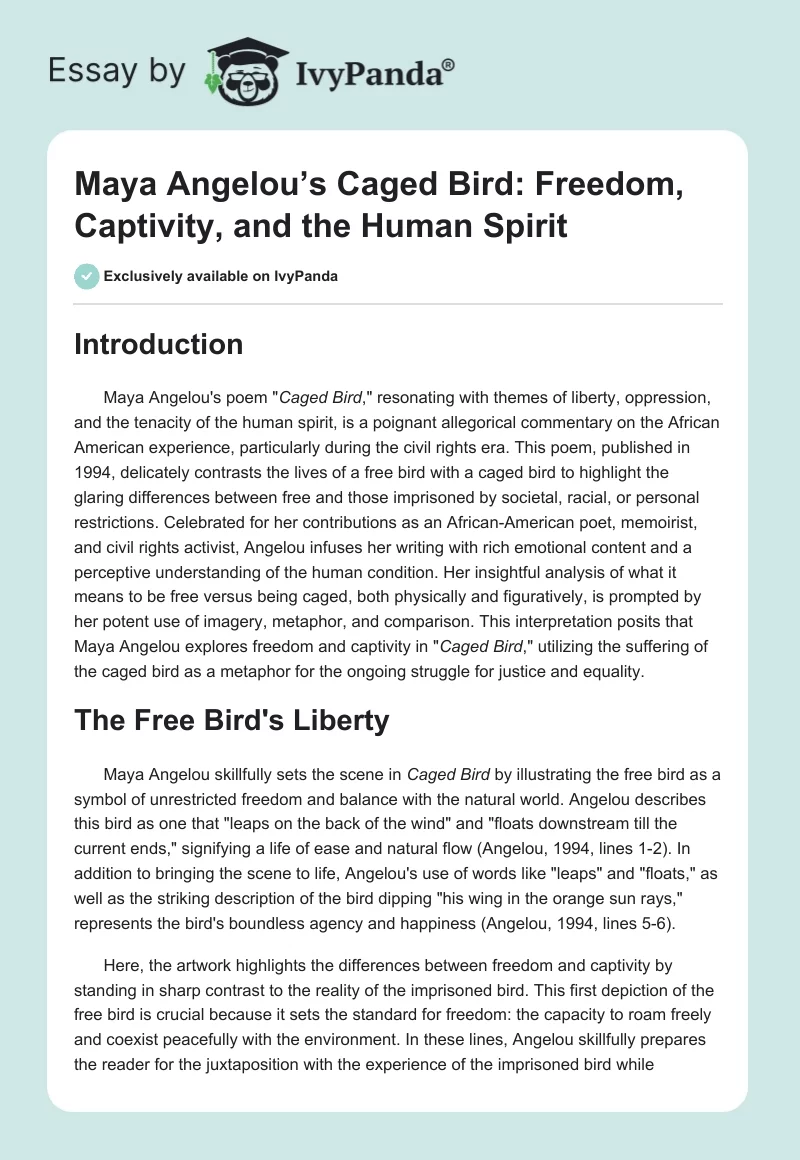 Maya Angelou’s Caged Bird: Freedom, Captivity, and the Human Spirit. Page 1
