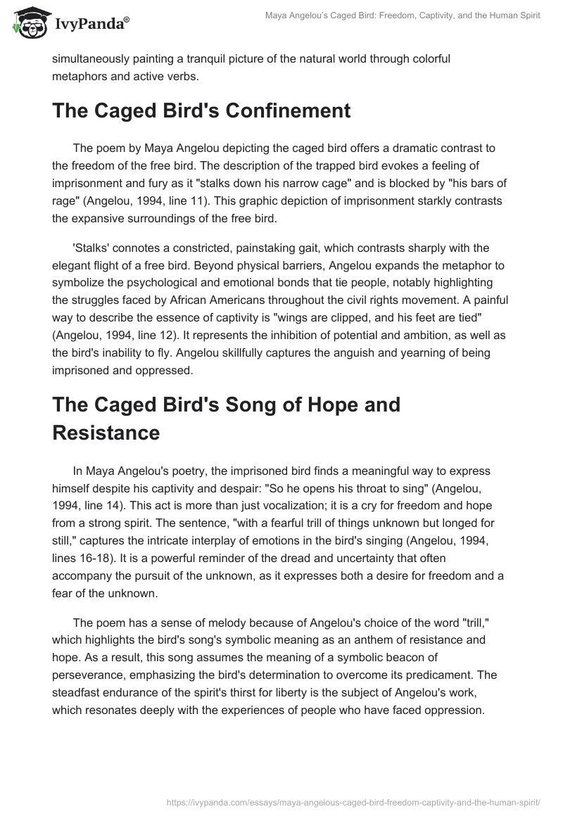 Maya Angelou’s Caged Bird: Freedom, Captivity, and the Human Spirit. Page 2