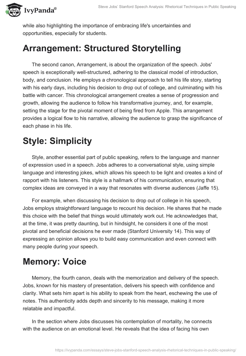Steve Jobs’ Stanford Speech Analysis: Rhetorical Techniques in Public Speaking. Page 2