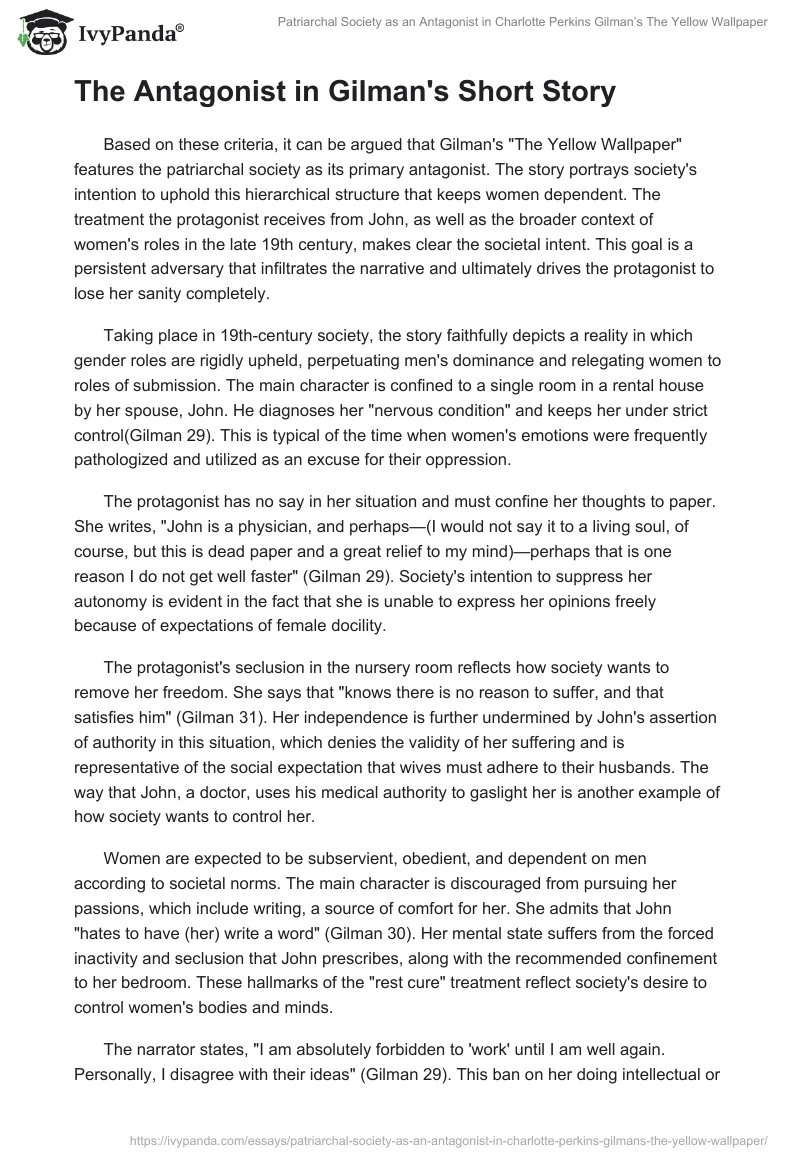 Patriarchal Society as an Antagonist in Charlotte Perkins Gilman’s The Yellow Wallpaper. Page 2
