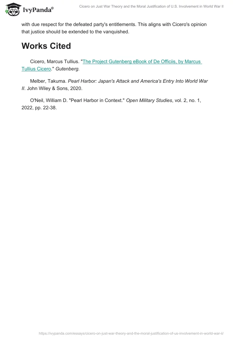 Cicero on Just War Theory and the Moral Justification of U.S. Involvement in World War II. Page 2