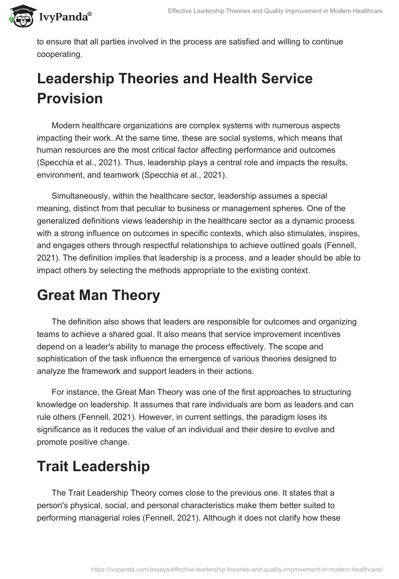 Effective Leadership Theories and Quality Improvement in Modern Healthcare. Page 2