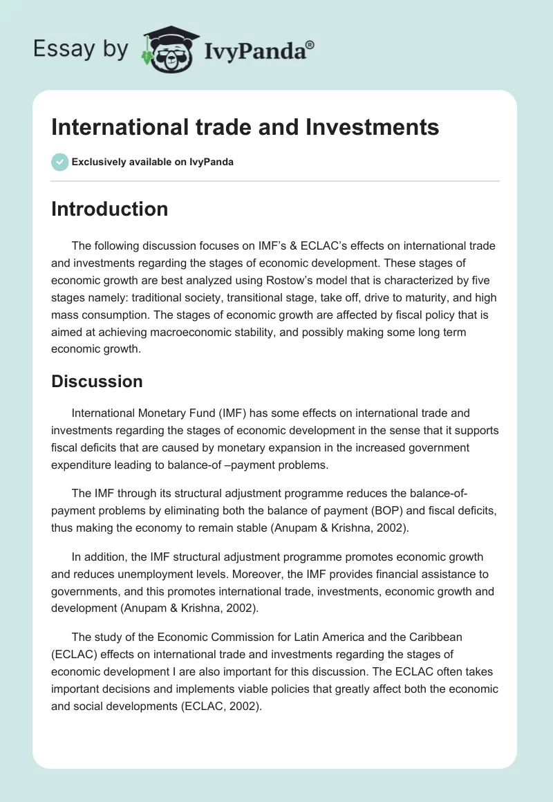 International Trade and Investments. Page 1