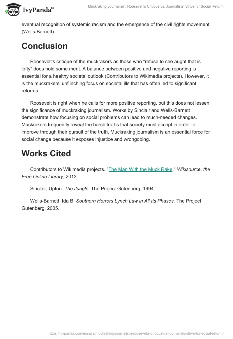 Muckraking Journalism: Roosevelt's Critique vs. Journalists' Strive for Social Reform. Page 2