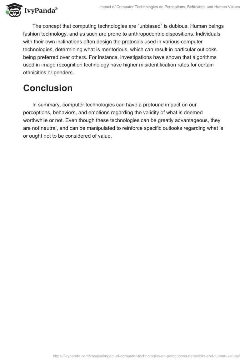 Impact of Computer Technologies on Perceptions, Behaviors, and Human Values. Page 2