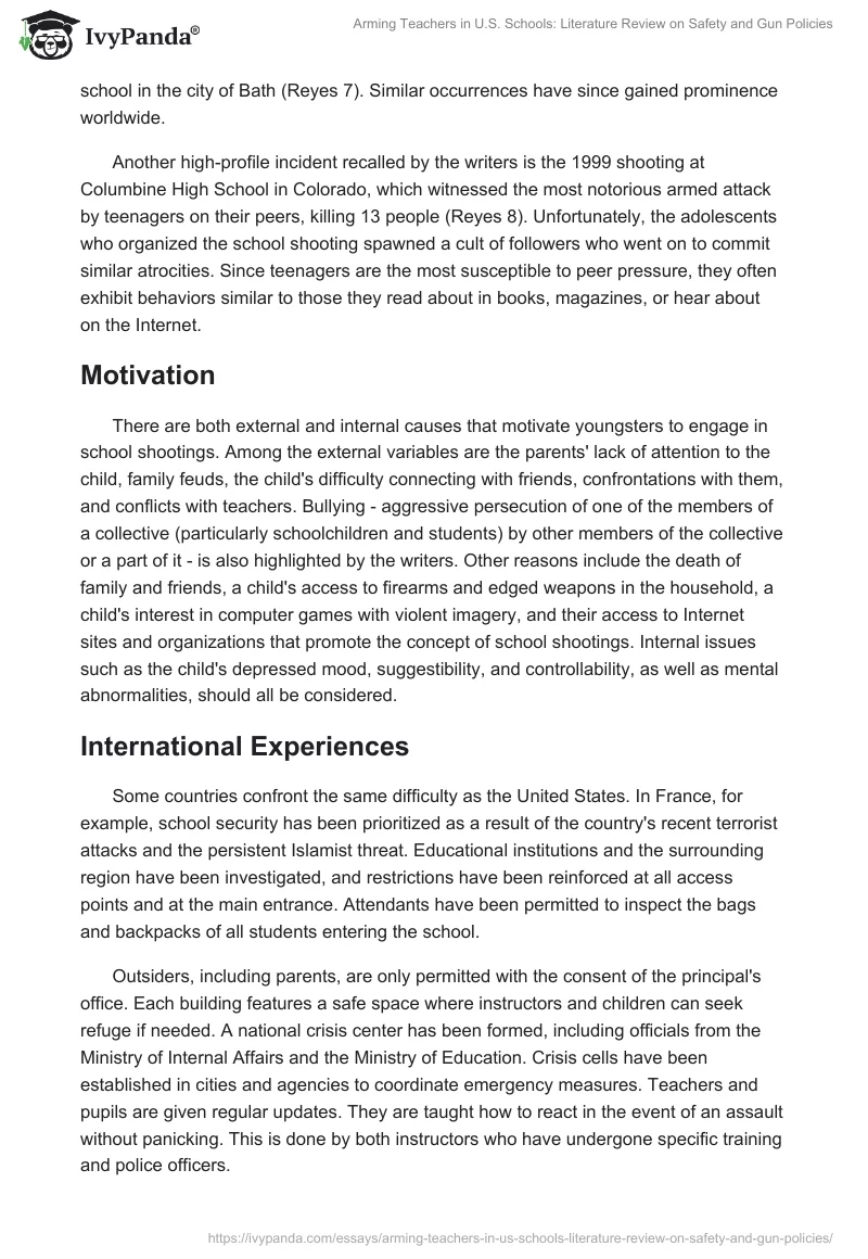 Arming Teachers in U.S. Schools: Literature Review on Safety and Gun Policies. Page 2