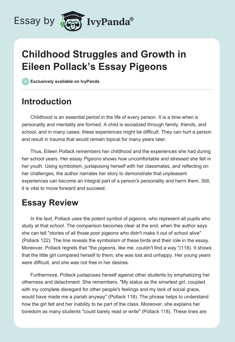 Childhood Struggles and Growth in Eileen Pollack’s Essay Pigeons. Page 1
