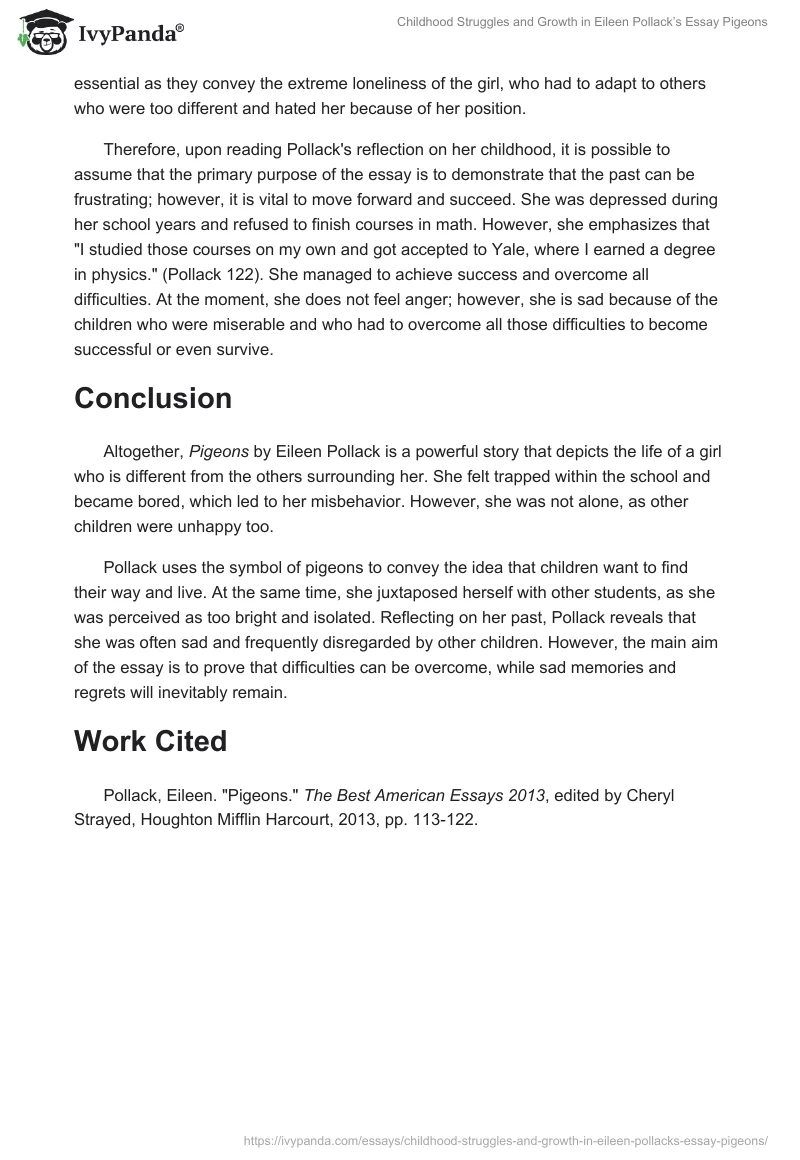 Childhood Struggles and Growth in Eileen Pollack’s Essay Pigeons. Page 2