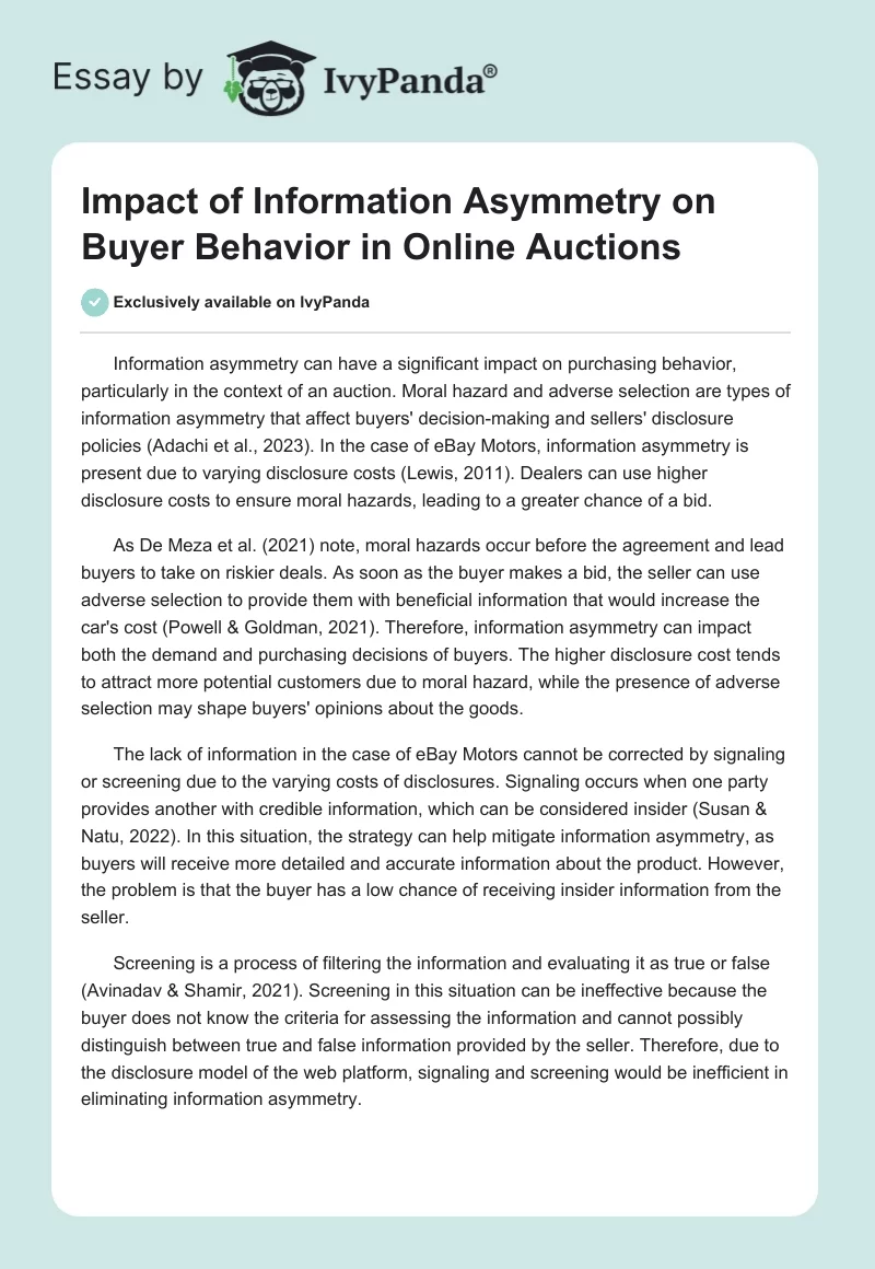 Impact of Information Asymmetry on Buyer Behavior in Online Auctions. Page 1